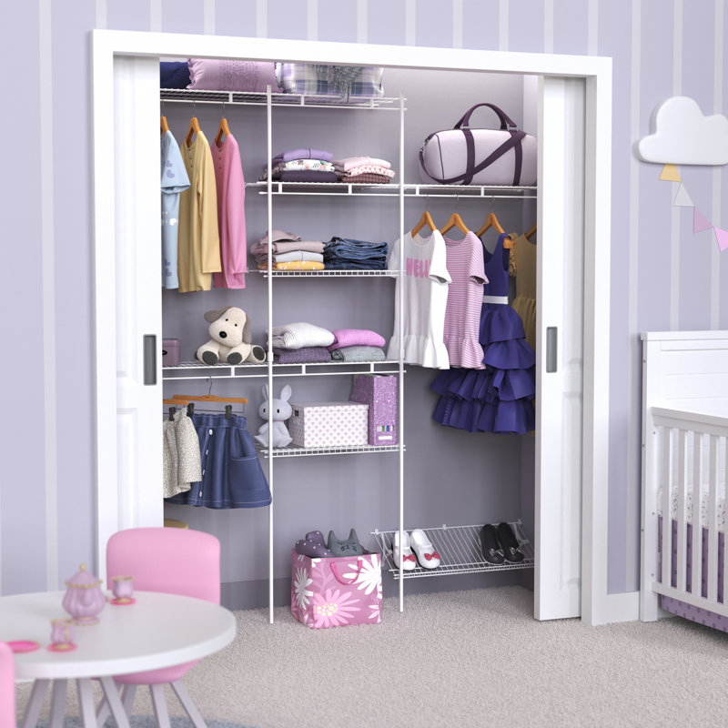 Wall Mounted Wardrobe System Clothes Rail and Shoe Shelf Kit Up To 2.4m Wide White Wire Ventilated Shelving