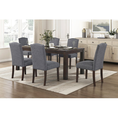 Ensemble de salle à manger 5 pièces brun foncé et tissu taupe avec chaises d'appoint 4X