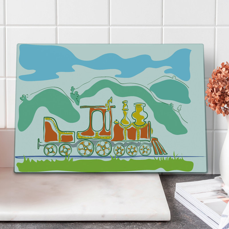 Ambesonne Steam Engine Cutting Board Large Size Small Old Train Green Blue Orange