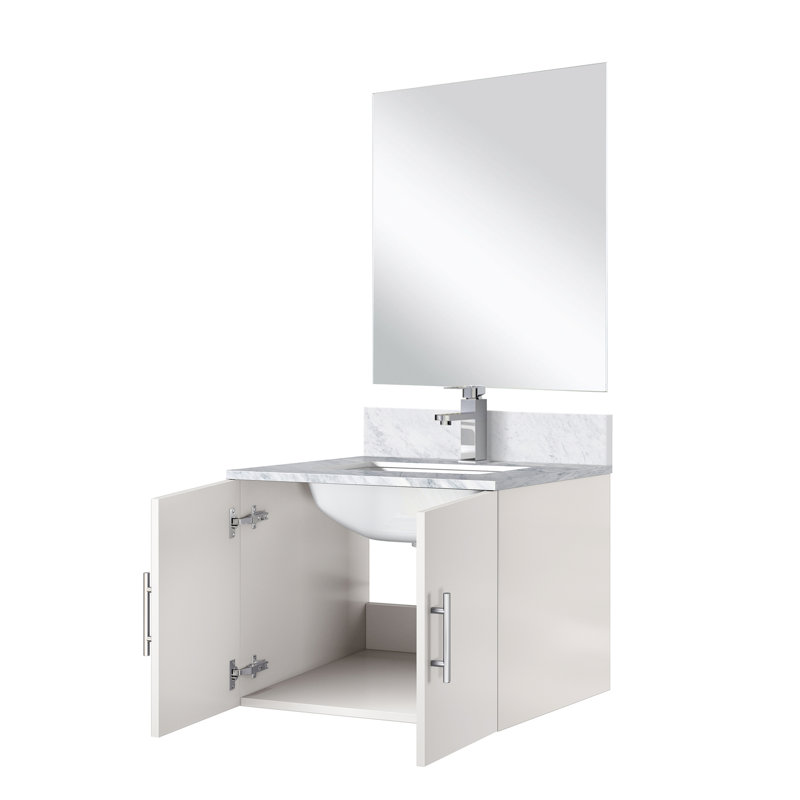 24 po L x P 22 po. Meuble-lavabo blanc brillant, comptoir en marbre, robinet, meuble-lavabo 18 pièces, matériau de fabrication avec résistance aux rayures et aux taches
