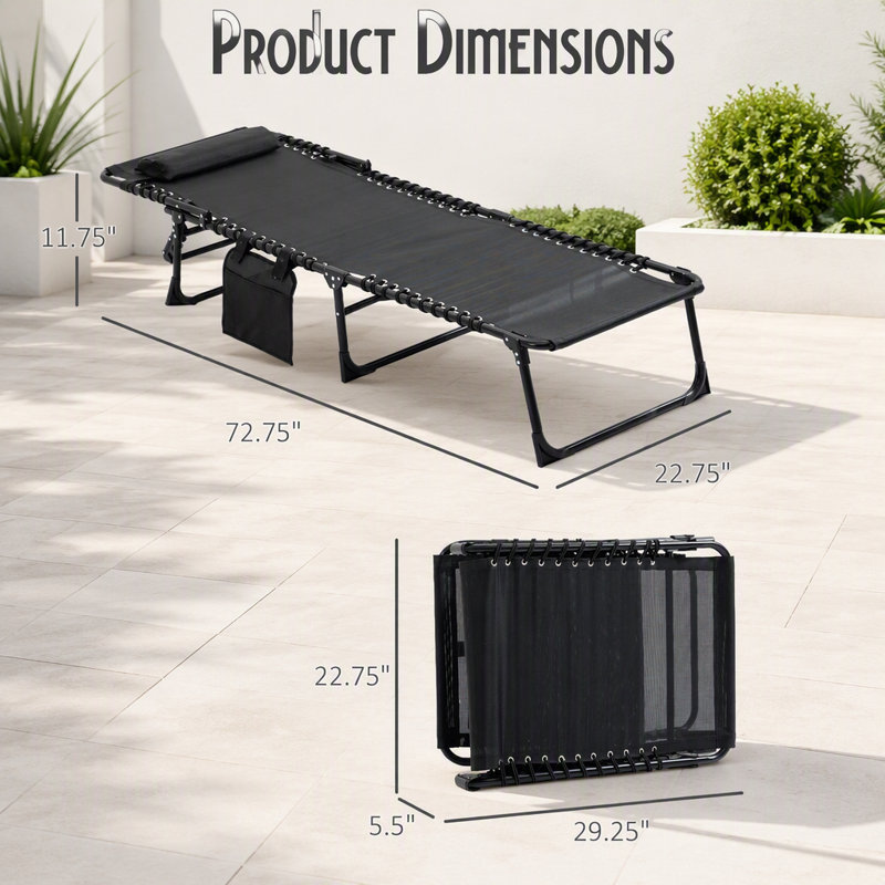 Outsunny Reclining Chaise Lounge Chair, Portable Sun Lounger, Folding Camping Cot, With Adjustable Backrest And Removable Pillow For Patio, Garden, Beach