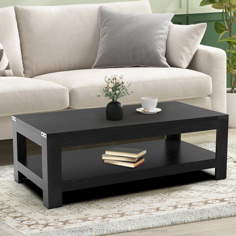 Damika Rectangular Coffee Table with 2-Tier Storage, Black