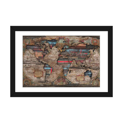 Carte du monde patinée par Diego Tirigall - impression d'art graphique sur toile tendue