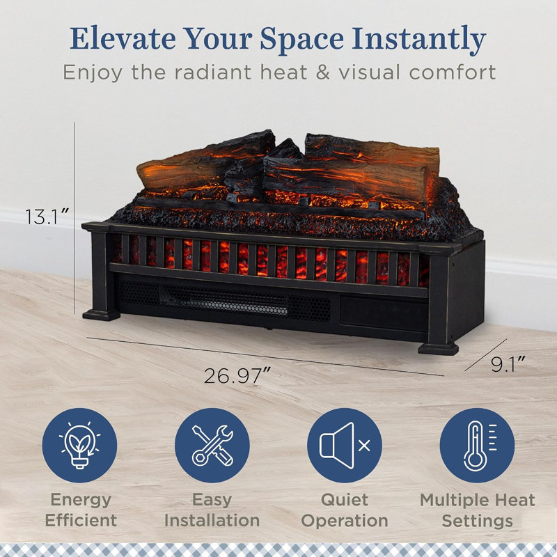Country Living 27" Infrared Electric Log Set Heater -Faux Logs Insert with Flickering Flames, 13.1'' H X 27'' W X 9.1'' D