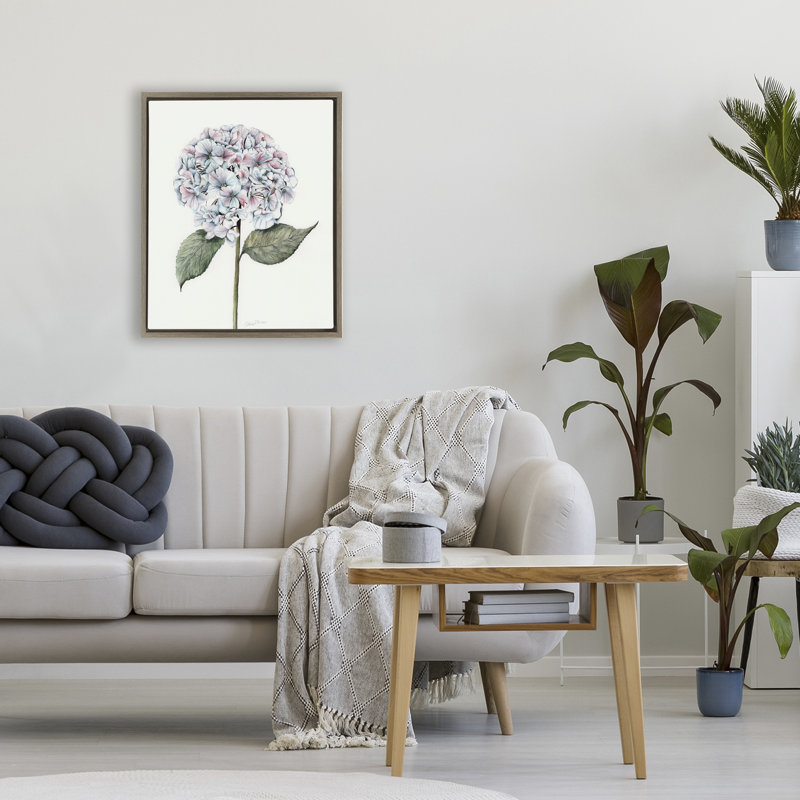Cadre rond avec ampoule hortensia flottante, design par Cady, H 21 po x l 17 po, Cadre flottant orme Montalcino