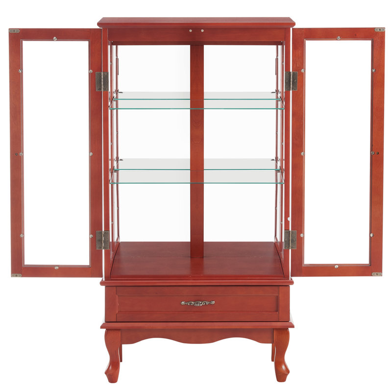 Élégante armoire à vin lumineuse avec tablettes réglables - 2 portes, 1 tiroir, couleur cerise, ampoule incluse, mécanisme de protection contre le basculement, portes modernes et tiroir cerise, tablettes, mesure de sécurité