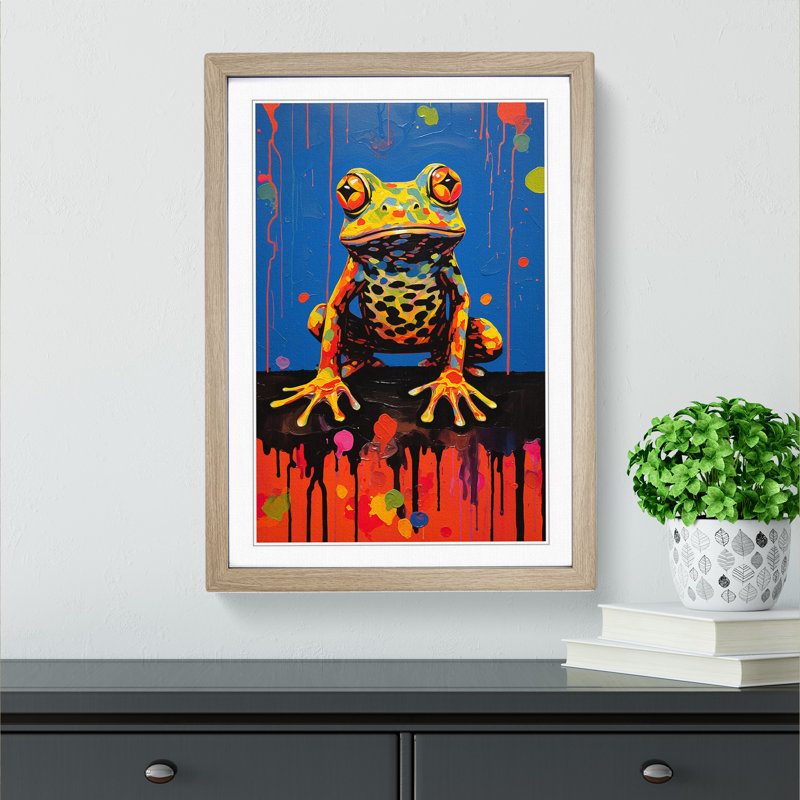 Frog Expressionism No.2 - Framed Print, Oak, 46cm H x 34cm W x 2cm D