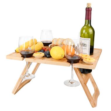 Portable Wine Tray Hanging Wine Glasses Fruit Tray Wooden Picnic
