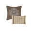 Couvre-lit réversible 5 pièces pour très grand lit - brun / or, feuille, rayures et motifs, 2 taies décoratives et coussins décoratifs, lavabilité durable, taies décoratives, décoration facile à entretenir