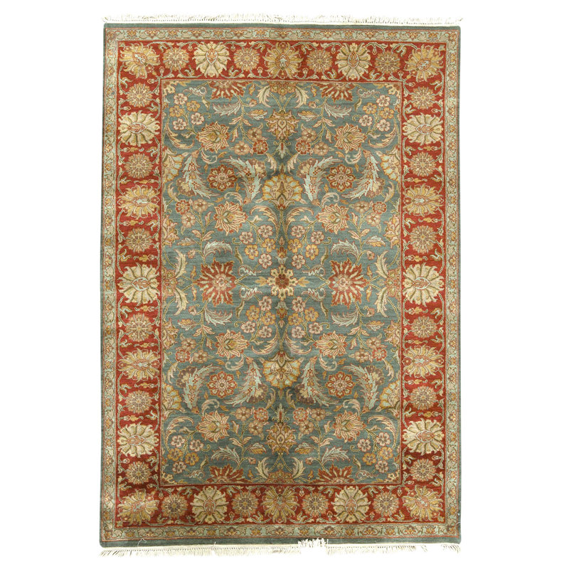 Tapis vert et rouge noué à la main de haute qualité