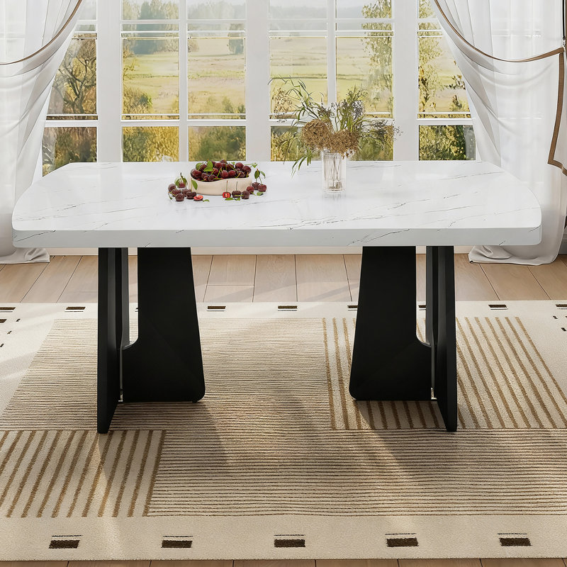Table de salle à manger en faux marbre Modern, Blanc