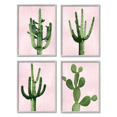 "Bold Pink Desert Cactus Plants Arid Plantation" par Mia Jensen - ensemble de 4 impressions sur toile flottante