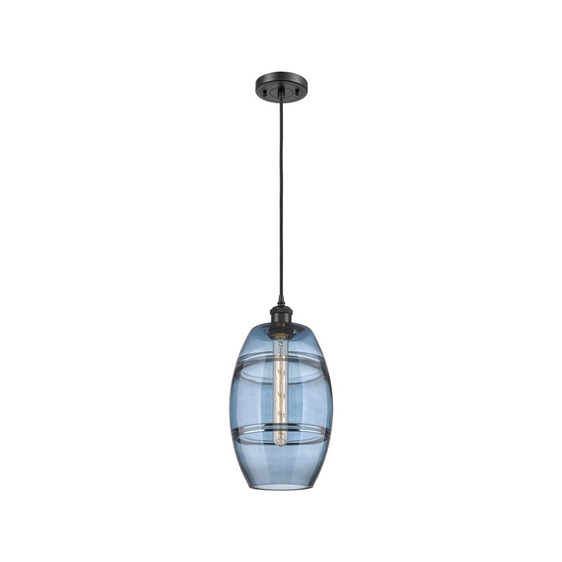 Luminaire suspendu à 1 lumière Ballston Bettylou, H 9,88 po x l 8 po x P 8 po, Bleu princesse, Noir mat