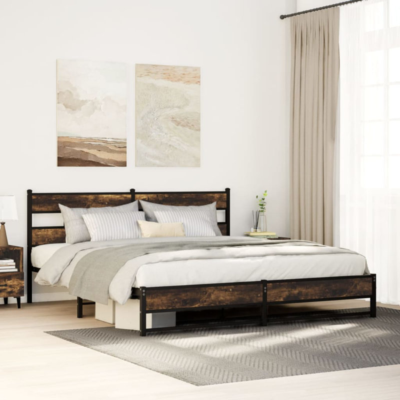 Albarracin Metal Bed, 91.5cm H x 207cm W x 187cm D, Smoked Oak