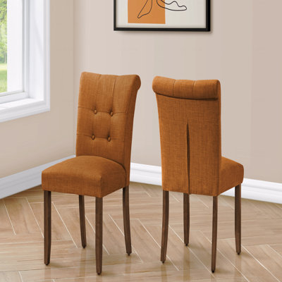 Chaise d'appoint de salle à manger - hauteur de 38 po, ensemble de 2, rembourrée, salle à manger, côté, cuisine, tissu orange, pieds en bois au fini noyer, style moderne