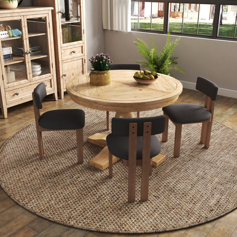 5-Piece Dining Set Mid-Century Modern Wooden Table & Upholstered Chair Set For Home, Kitchen, Dining Room, Charcoal, Natural