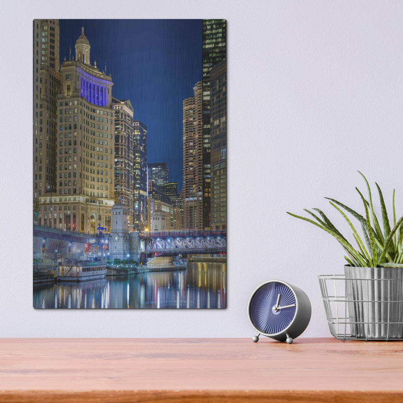 «Chicago River At Night» par AKG, H 16 po x l 12 po