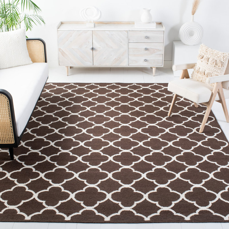 Rodgers Hand Woven Flat Weave Banana Silk/Wool/Cotton Geometric Rug in Brown, Rectangle 5' x 8'