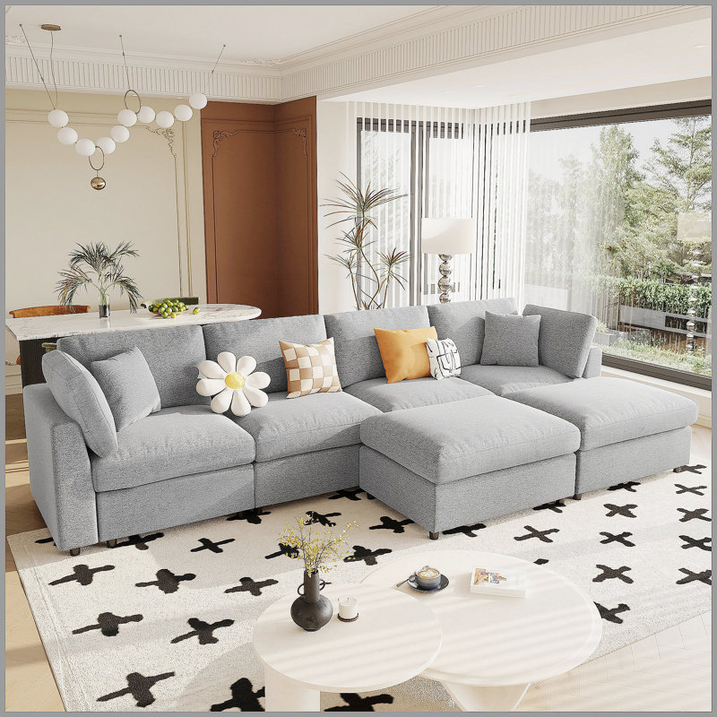 Grand canapé modulaire en forme de U de 128 po avec 2 repose-pieds mobiles, tissu chenille, conception modulaire pour le salon, le cinéma maison et l'espace spacieux
