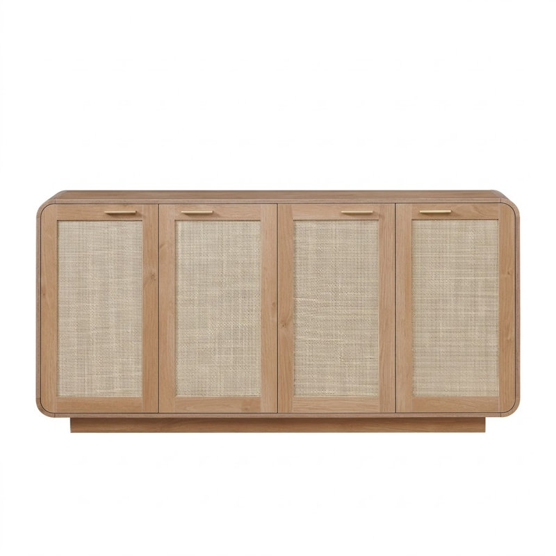 Buffet moderne bohème à 4 portes en rotin avec base couleur caramel, Caramel