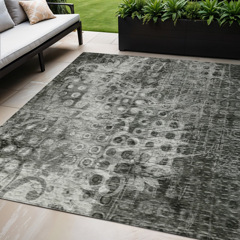 Tapis gris anthracite lavable à l'ikat 5 pi x 8 pi