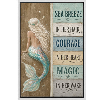 Mermaid Ocean Quote Coastal Fantasy Character Framed Canvas Master Bedroom Wall Art Work Print