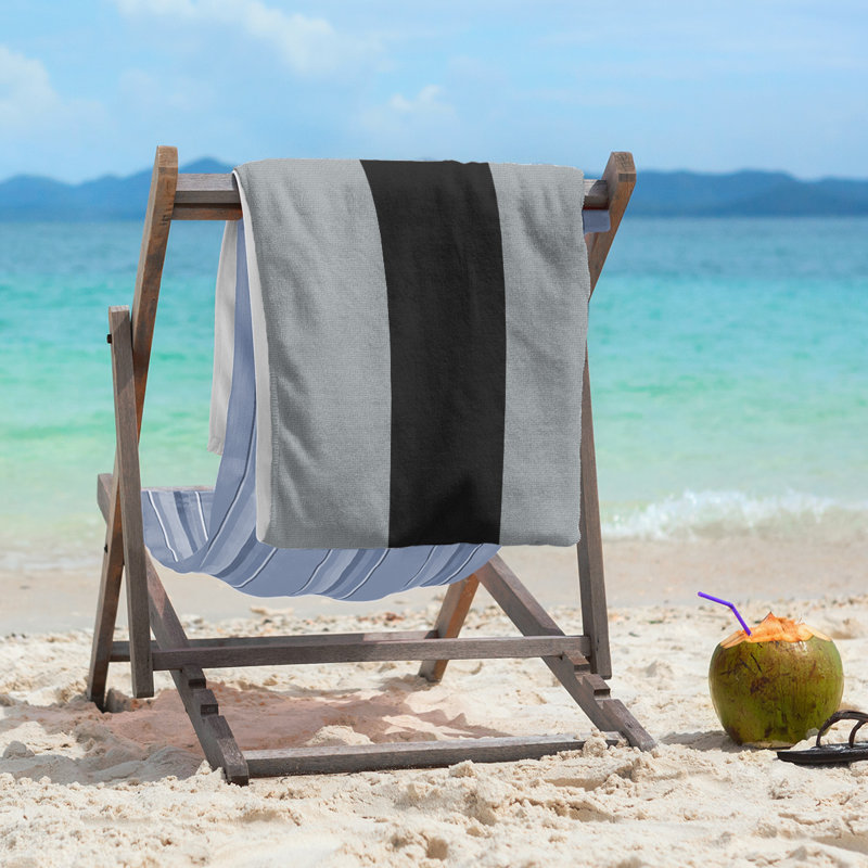 Lightweight Beach Towel, Gray/Black/Gray, Polyester/Cotton