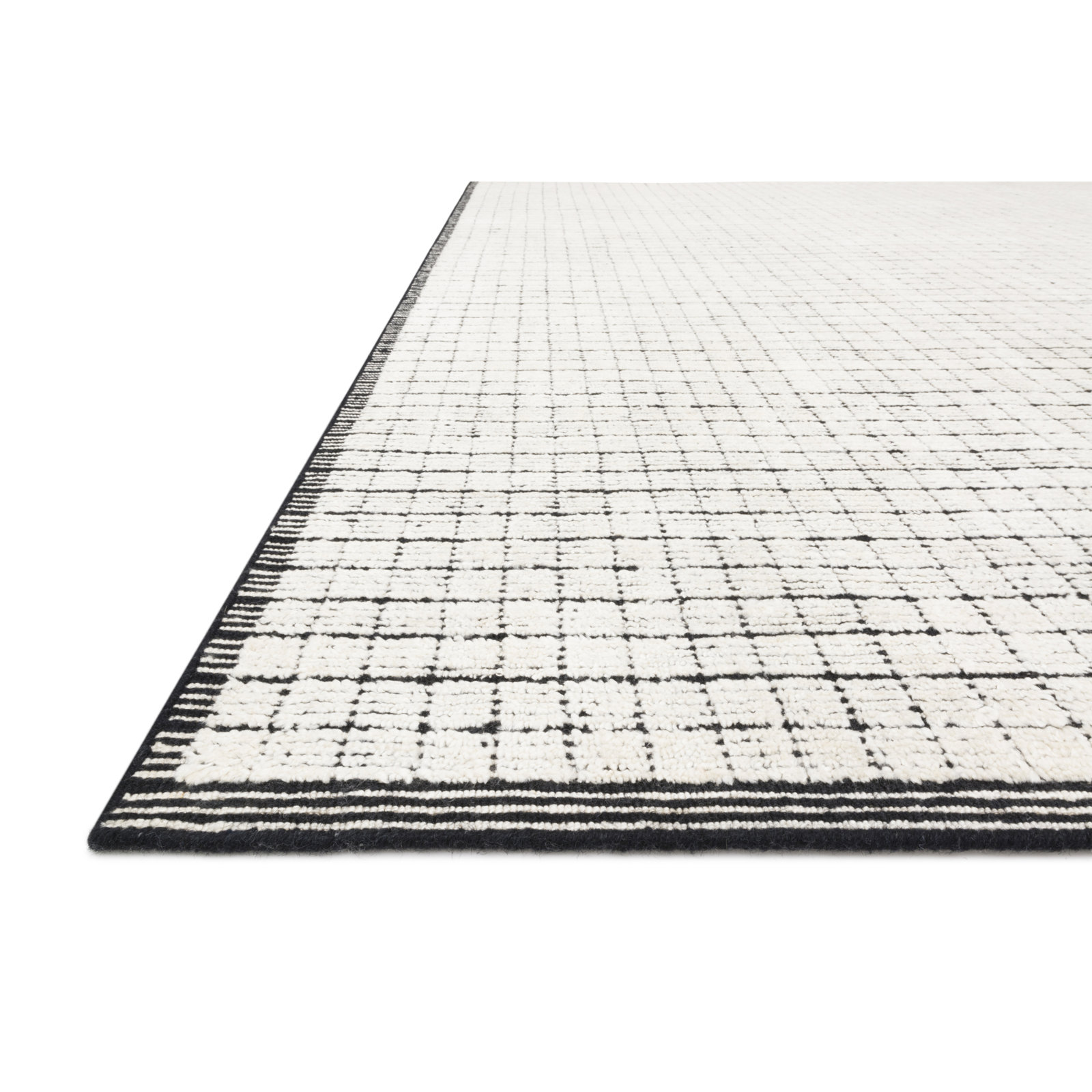 Alba Ivory Black Hand-Loomed Geometric Rug, Rectangle 2' x 3'
