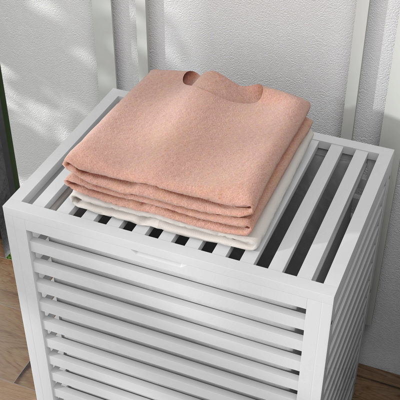 Panier à linge en bambou avec couvercle Homcom, panier à linge avec sac amovible, panier à linge sale, 19,75 po x 14,25 po x 23,5 po, blanc