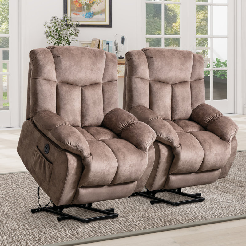Fauteuil inclinable électrique lève-personne de 36,6 po avec télécommande Nekizia, Microfibre/microsuède brun clair