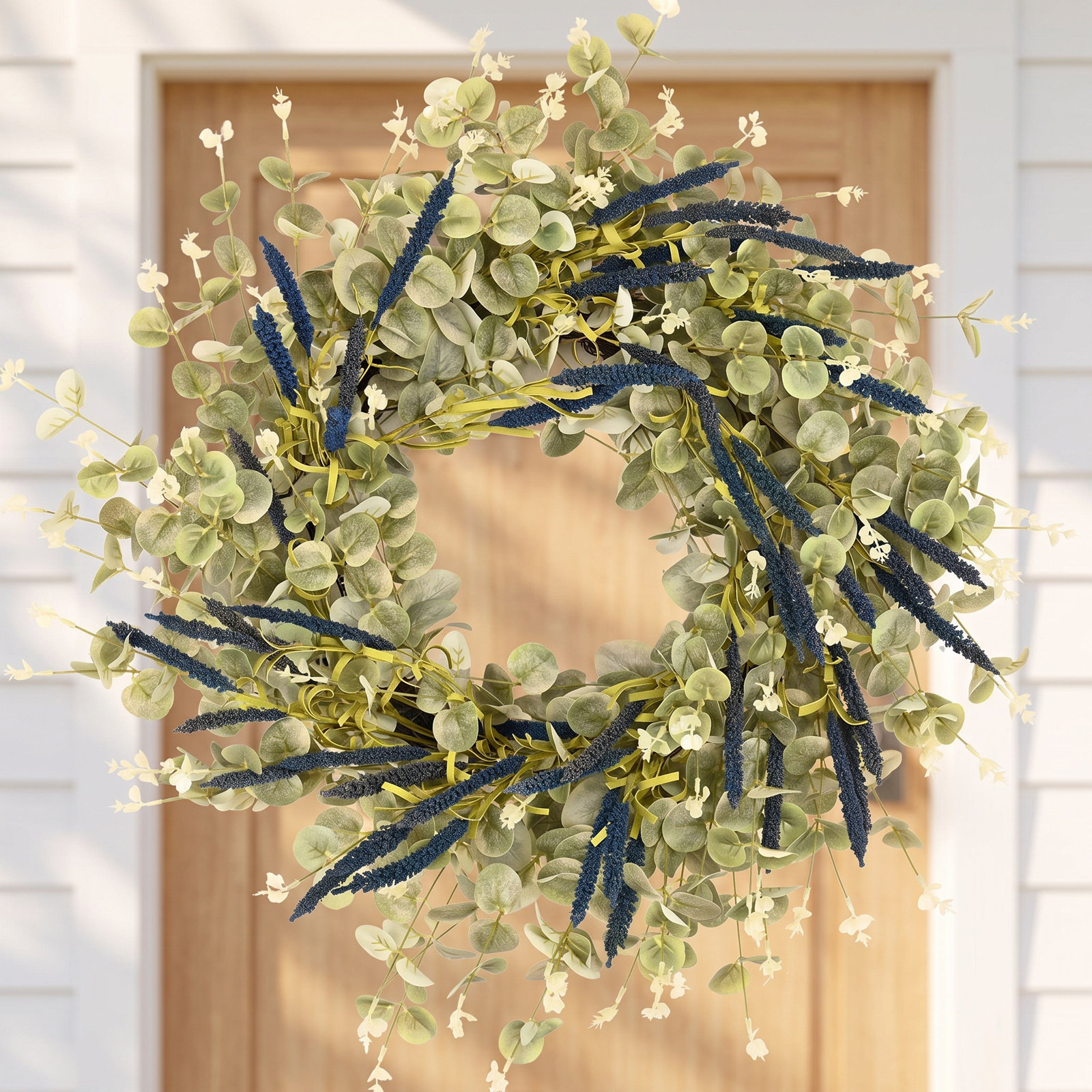 26" Eucalyptus Wreath, Navy/Green