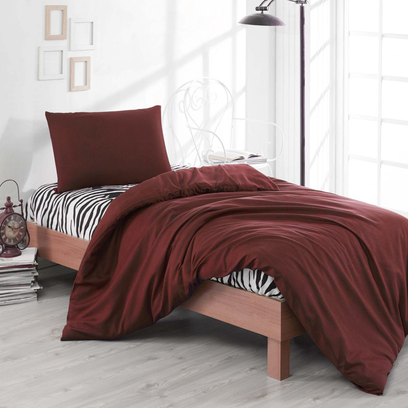 Ensemble de housse de couette 3 pièces en mélange de coton Fabiane, Rouge Bordeaux