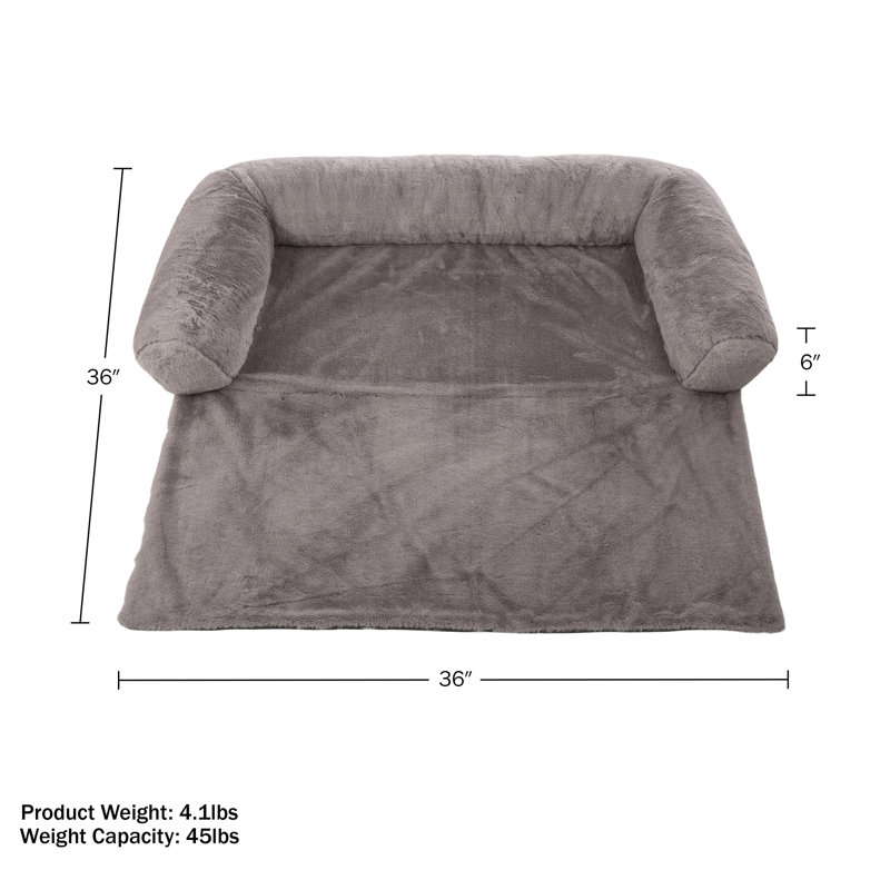 36" Gray Plush Polyester Dog Bed with Bolster