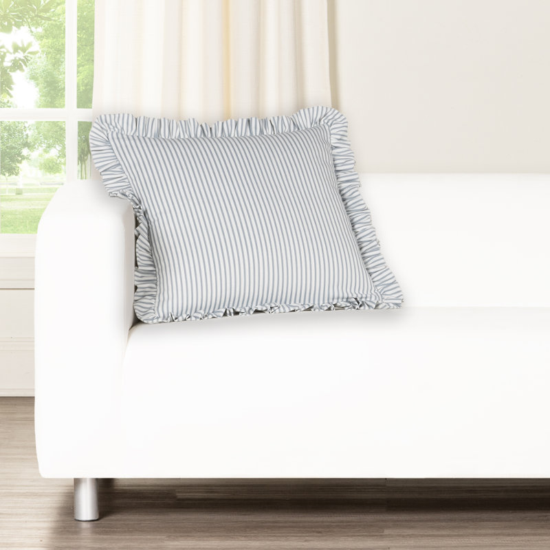 Birch Lane Polo Stripe Ruffled Accent Pillow, Polyester, Light Blue