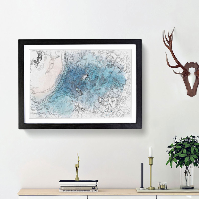 Boats in Abstract - Picture Frame Drawing Print, Black Framed, 48cm H x 65cm W x 2cm D