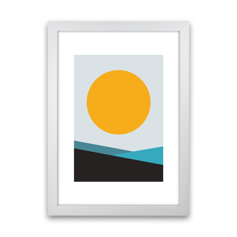 Mita Teal Big Sun N6 by Pixy Paper - Print, 84cm H x 59.4cm W x 3cm D, White Framed