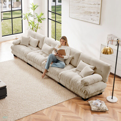 Canapé modulaire 4 places à assise profonde et canapé modulaire, canapé en chenille Canapé rembourré confortable pour salon, appartement, studio, bureau, chenille
