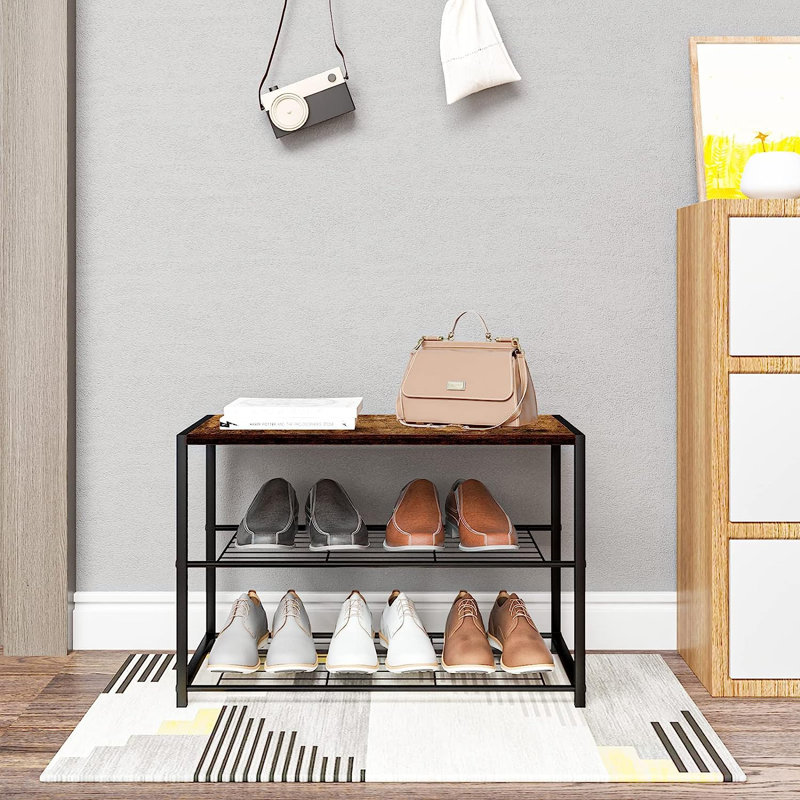 6 Pair Shoe Rack, Rustic Brown/Black