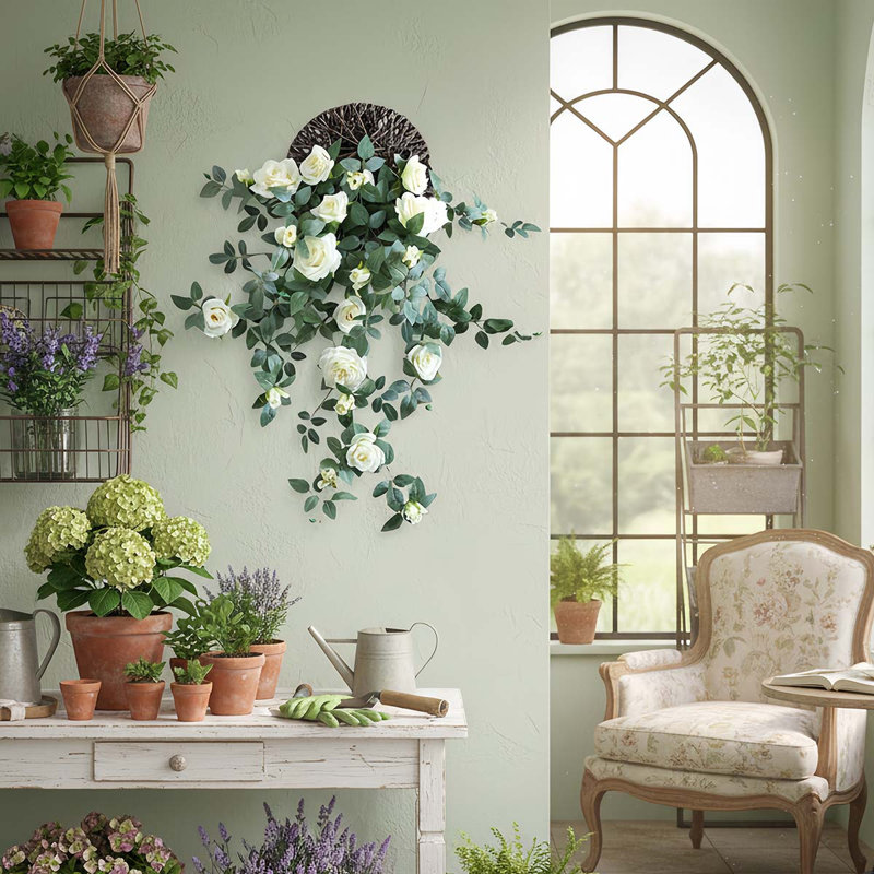 Roses artificielles suspendues, Blanc