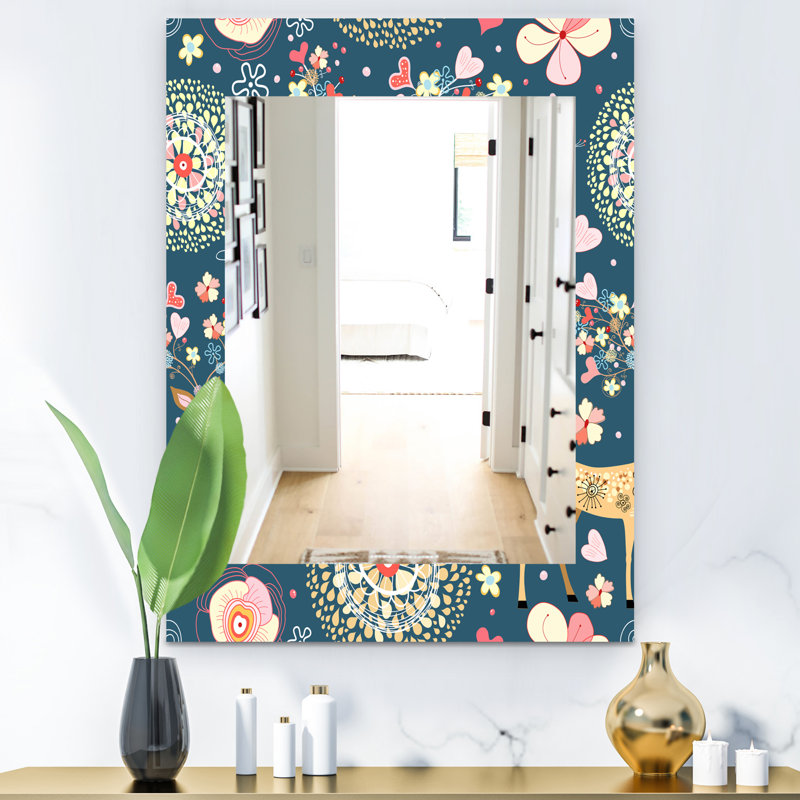 Cerf avec fleurs et coeurs antlers-miroir de salle de bain/meuble-lavabo, H 24 po x l 32 po