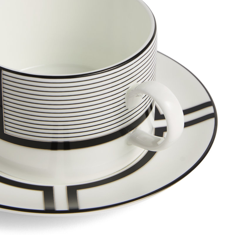 Tasse à thé et soucoupe graphite 7,9 oz Vera Vera Luxe, Noir et blanc