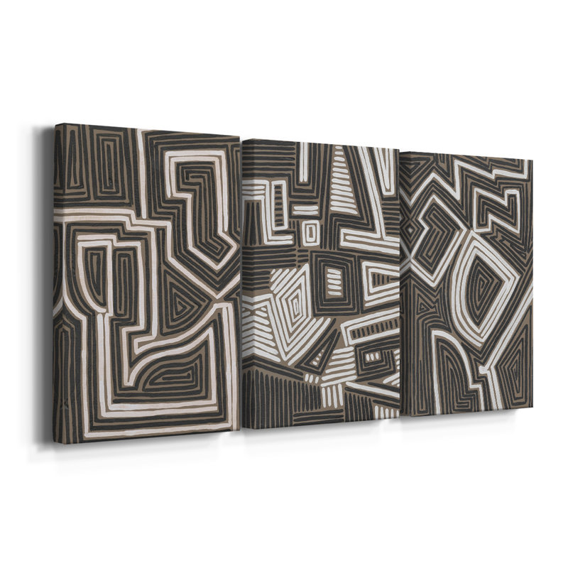 Abstrait labyrinthe I - Toile tendue sur mesure - 3 pièces, H 12 po x l 24 po