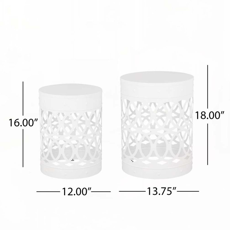 Table de bout de patio avec structure en métal, plateau rond, Blanc