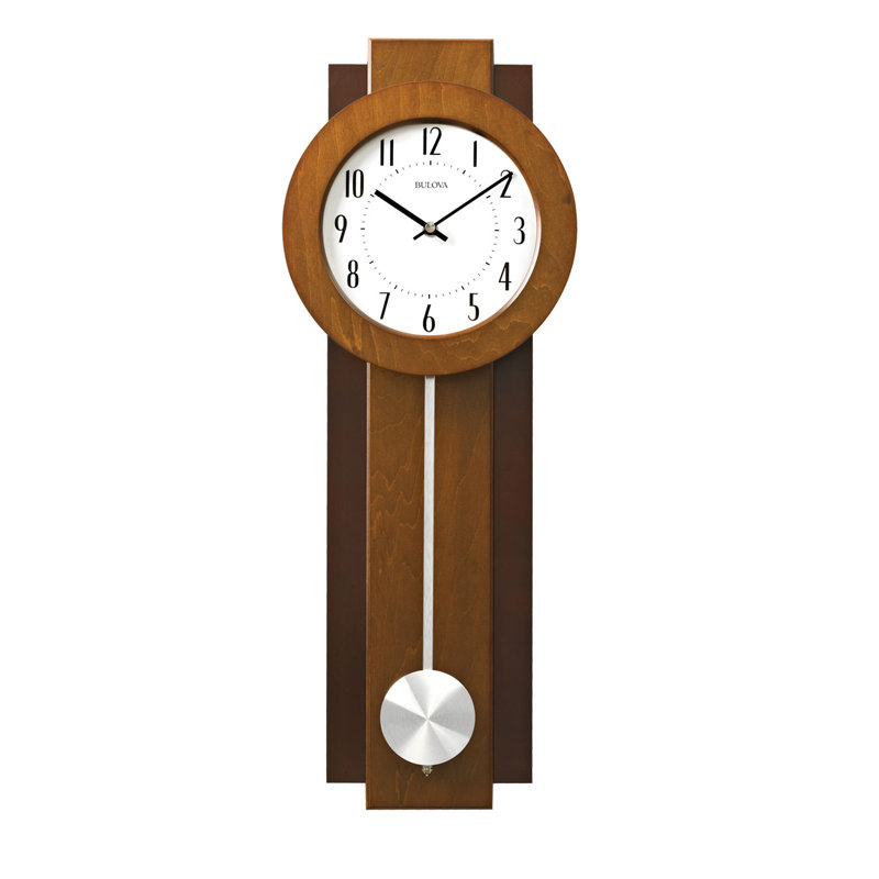 Walnut and Mahogany Pendulum Wall Clock with Aluminum Accents