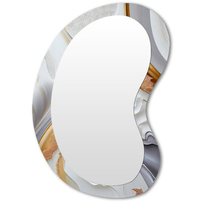 Euin blanc et marbre abstrait Euin I - miroir mural de forme unique en marbre, miroir décoratif asymétrique blanc, impression d'art en métal