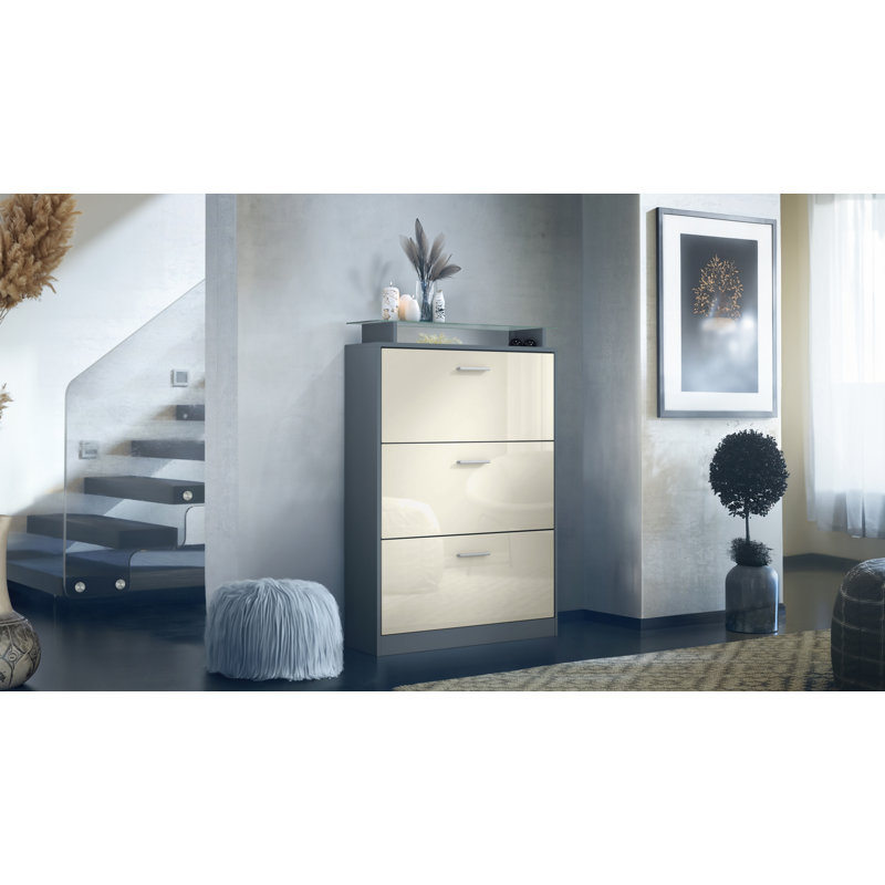 24 Pair Shoe Storage Cabinet, Anthracite and cream