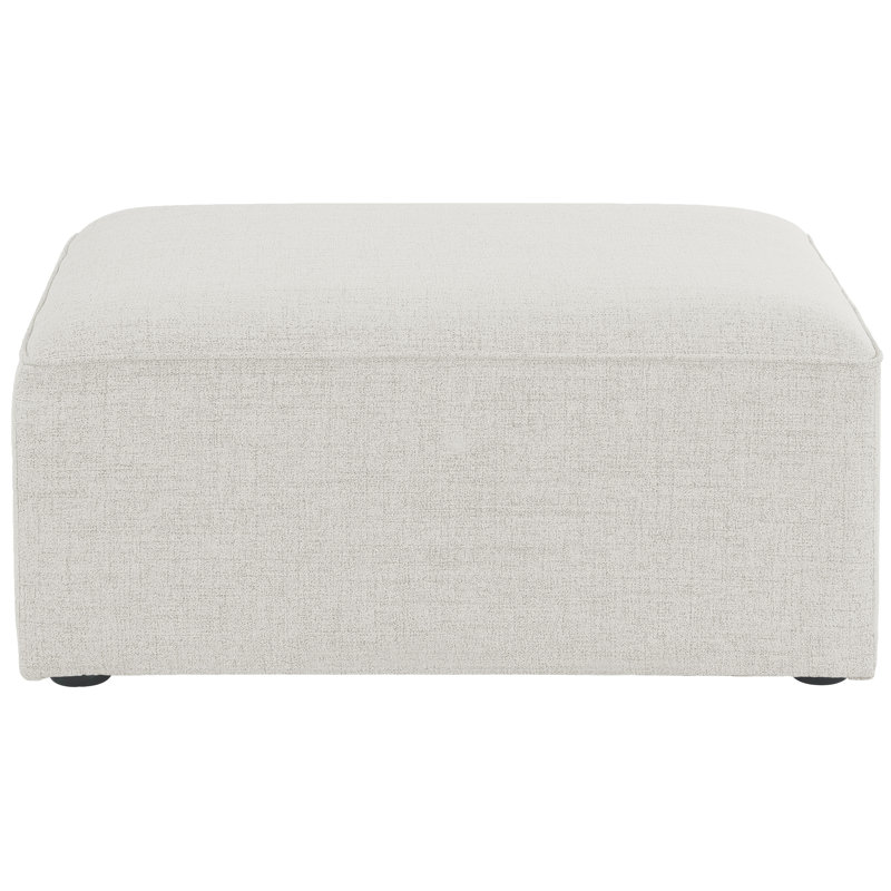 Cube Upholstered Ottoman, Cream Linen Textured Fabric