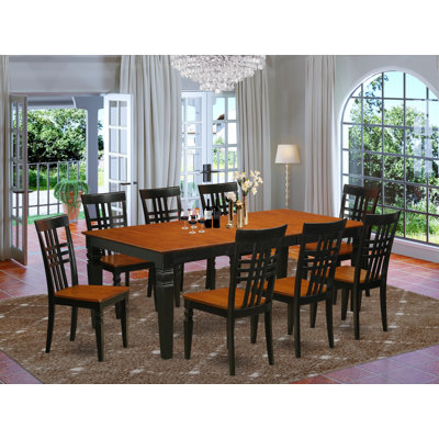 Ensemble de table de salle à manger 9 pièces comprenant une table de salle à manger rectangulaire avec rallonge papillon et 8 chaises en bois, 42 po x 84 po, noir et cerisier