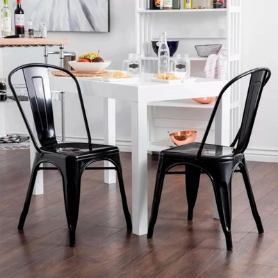 Chaise de salle à manger empilable à dossier en lattes de métal Isaul
