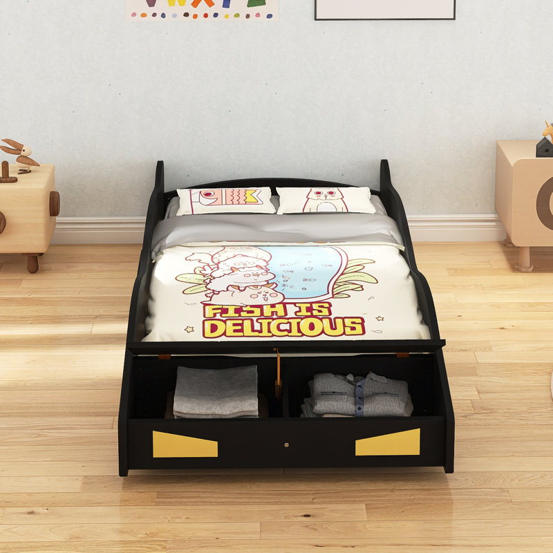 Twin Size Race Car-Shaped Platform Bed, Black, Twin